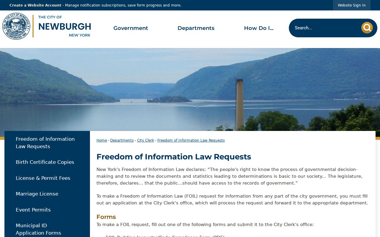 Newburgh police criminal record FOIL request instructions