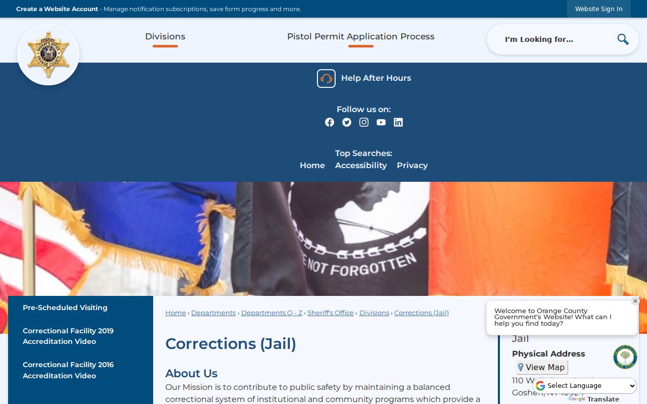 Orange County arrest history jail information page