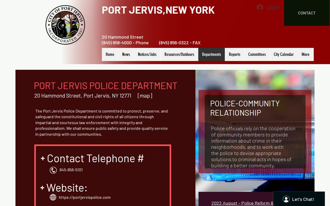 Port Jervis Police Department criminal record request information